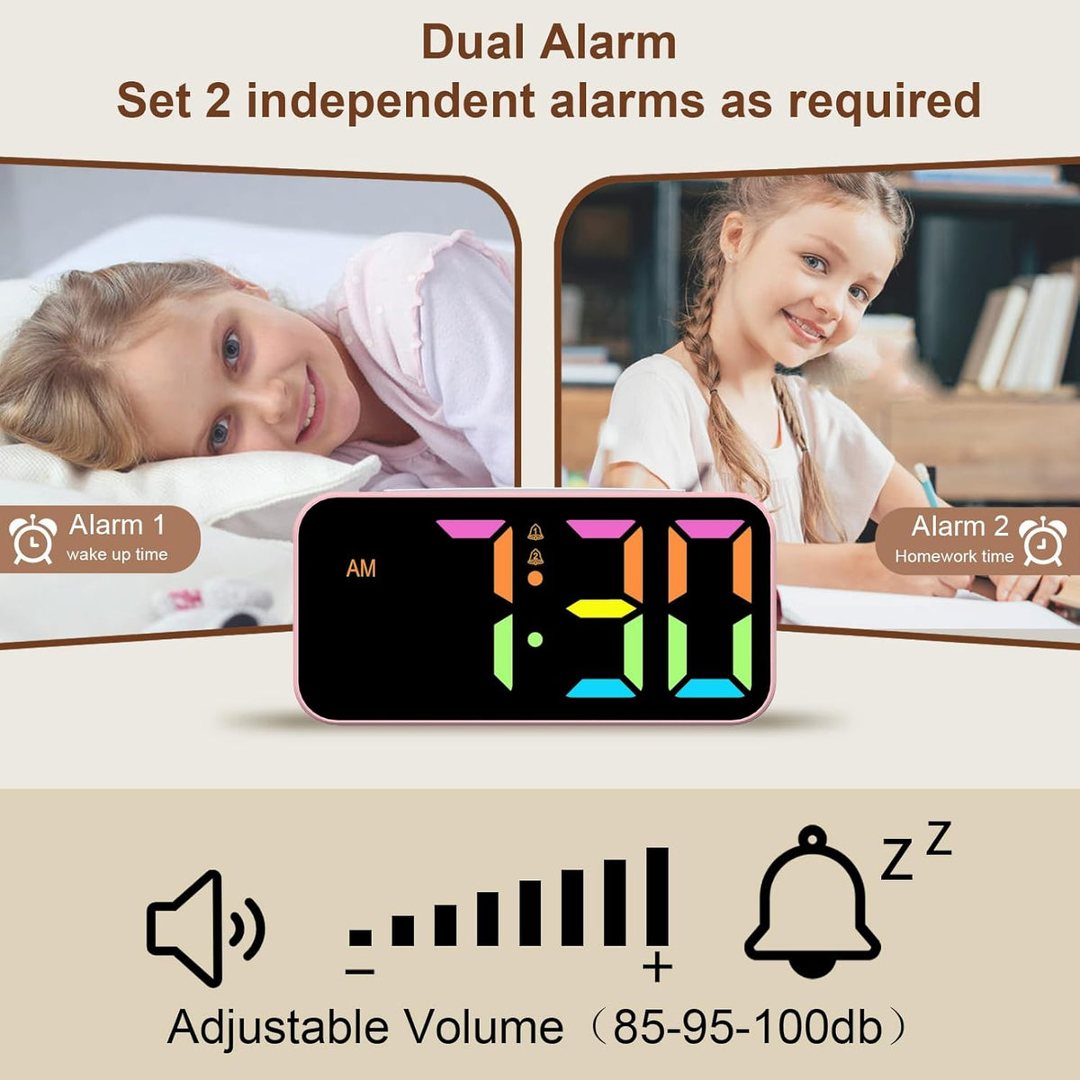 Loud Alarm Clocks for Bedrooms Heavy Sleepers, Digital Clock with Night Light, Large Display, Dual Alarm, Snooze, Dimmable Bedside Alarm Clock for Teens