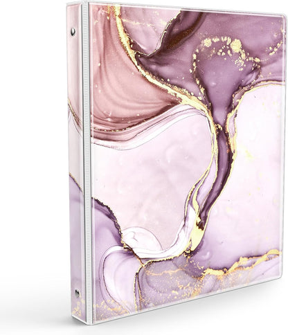 Cute 3 Ring Binder 1 Inch, Letter-Size PVC Cover (Pink Marble)