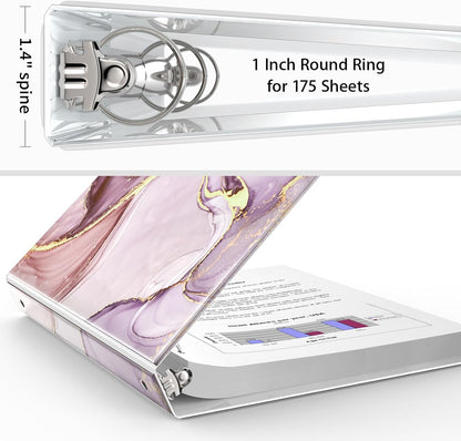 Cute 3 Ring Binder 1 Inch, Letter-Size PVC Cover (Pink Marble)