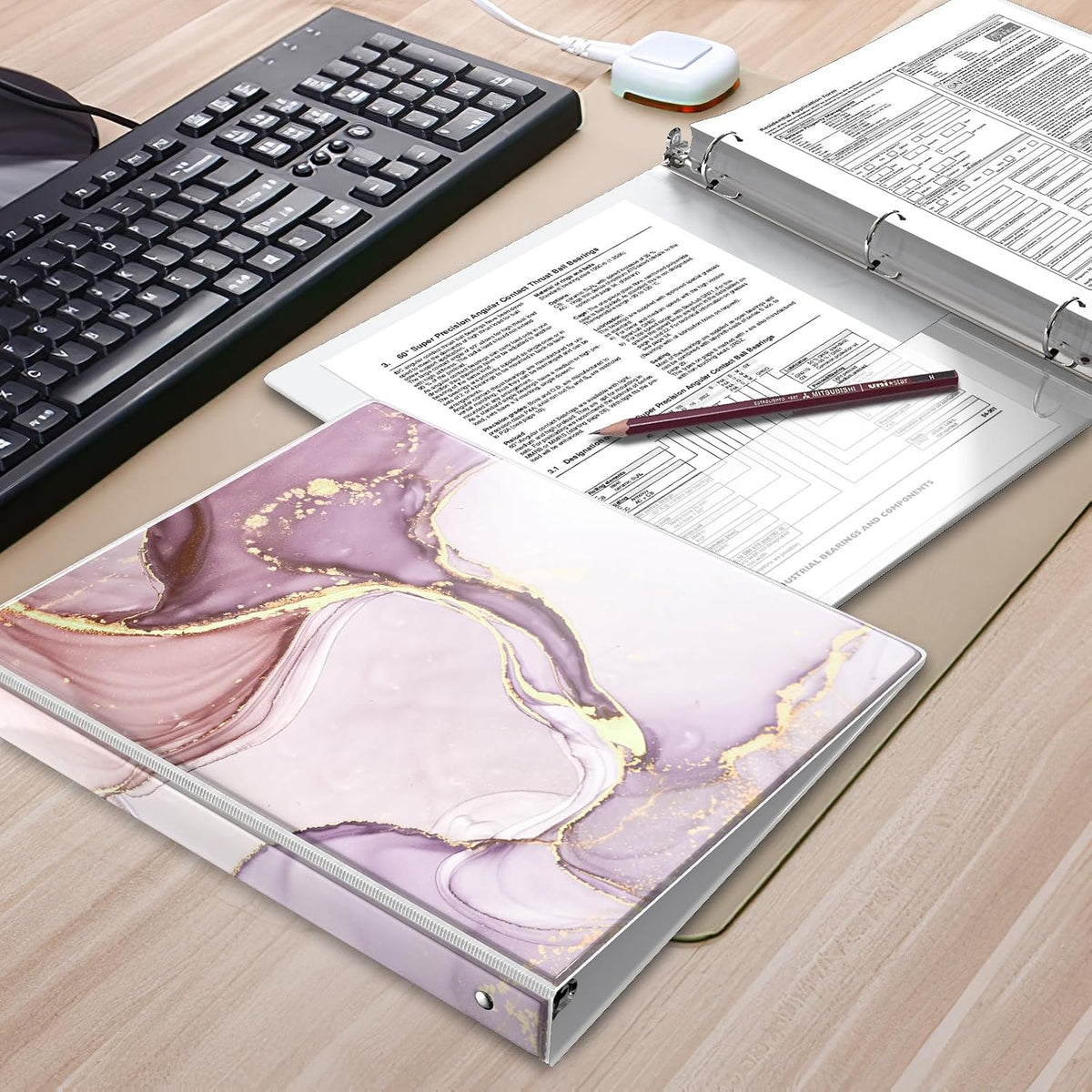 Cute 3 Ring Binder 1 Inch, Letter-Size PVC Cover (Pink Marble)