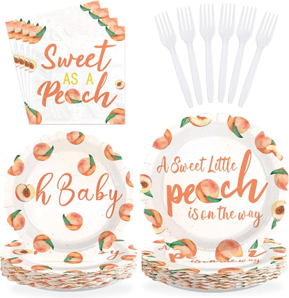 96Pcs Sweet As A Peach Baby Shower Party Supplies Serves 24