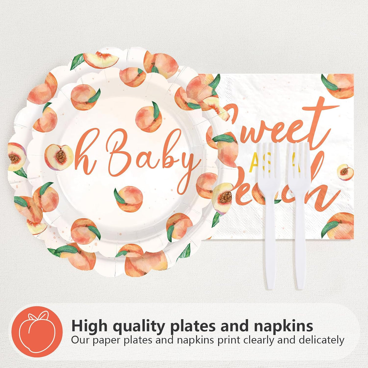 96Pcs Sweet As A Peach Baby Shower Party Supplies Serves 24