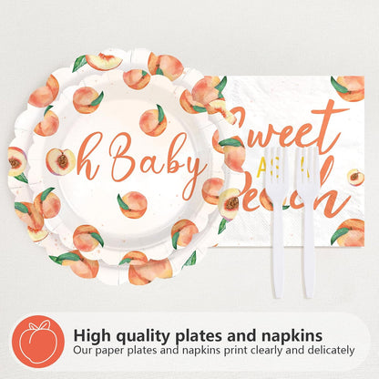 96Pcs Sweet As A Peach Baby Shower Party Supplies Serves 24