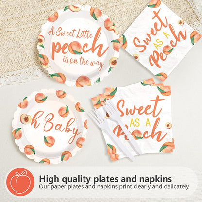 96Pcs Sweet As A Peach Baby Shower Party Supplies Serves 24