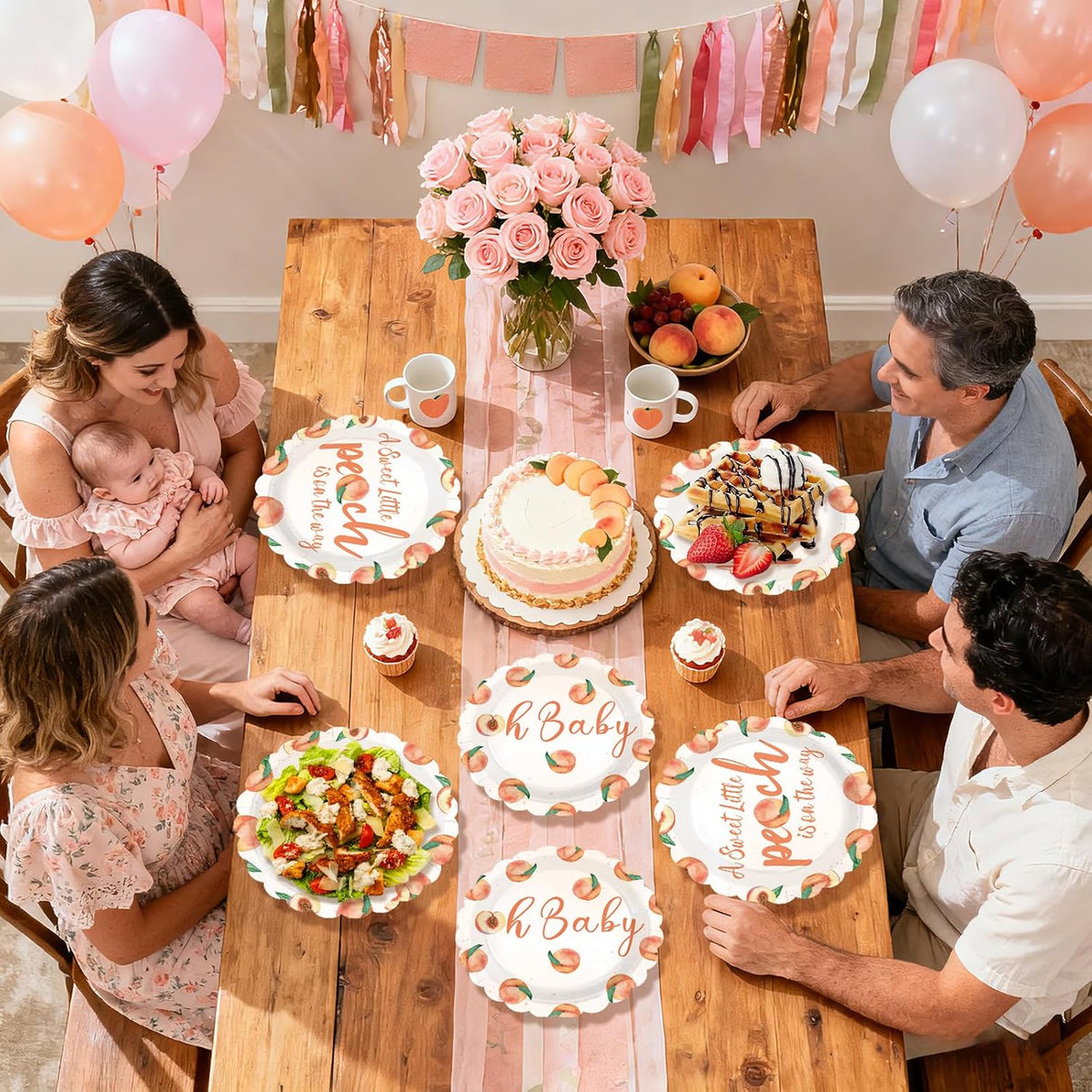 96Pcs Sweet As A Peach Baby Shower Party Supplies Serves 24