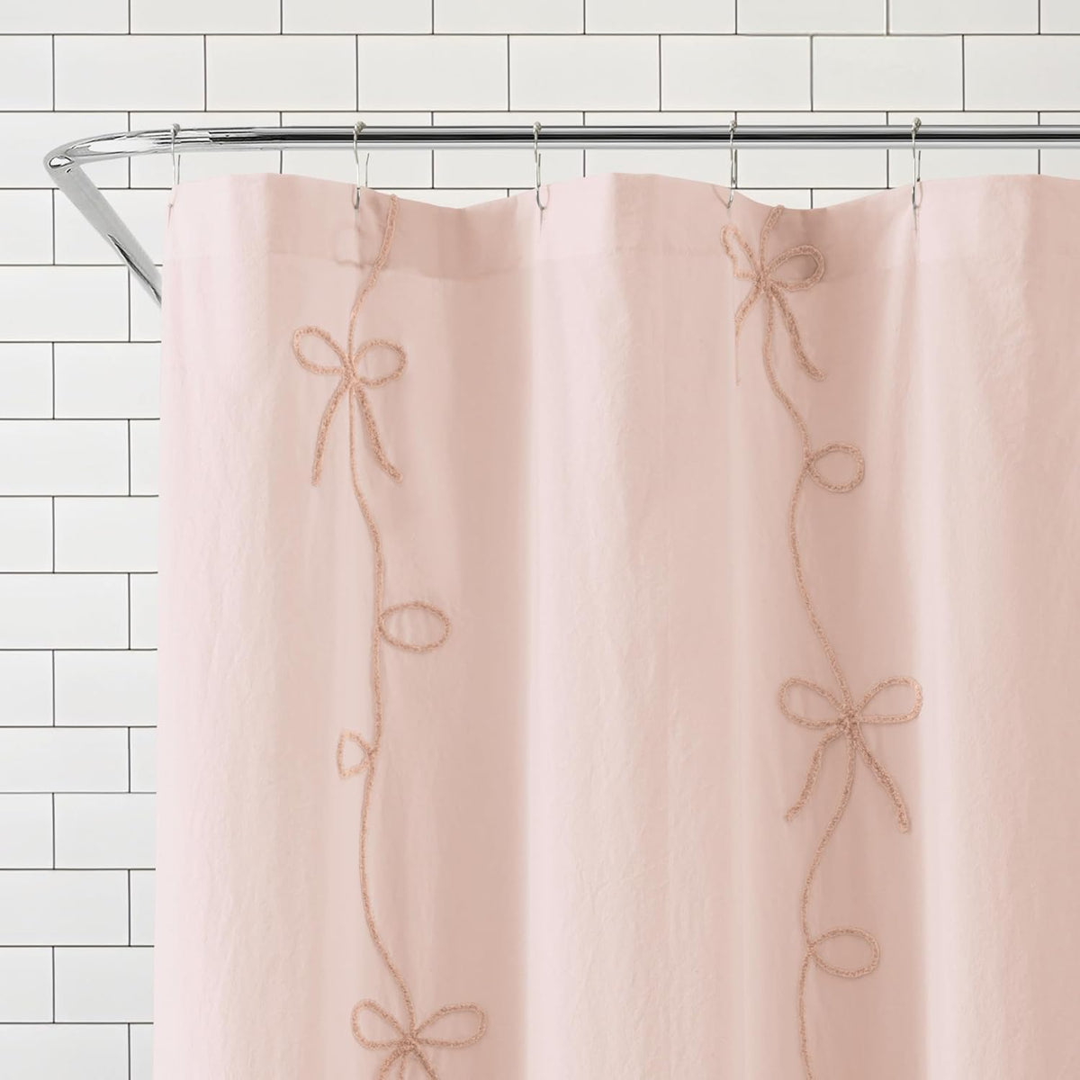 100% Cotton Fabric Shower Curtain for Bathroom, 72 x 72 inches, Blush Sasha Bows