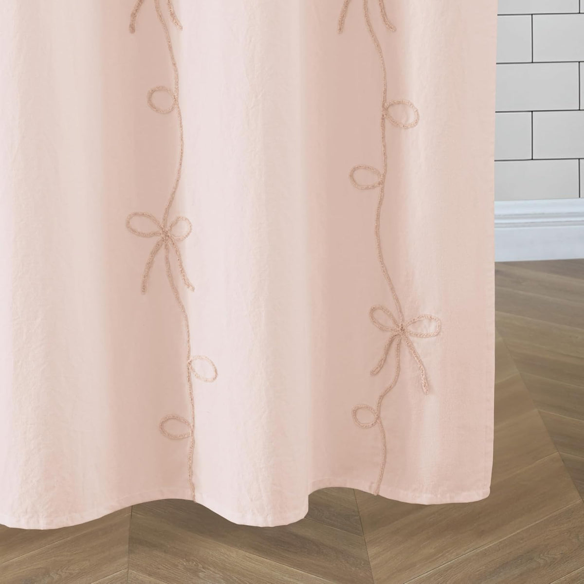 100% Cotton Fabric Shower Curtain for Bathroom, 72 x 72 inches, Blush Sasha Bows