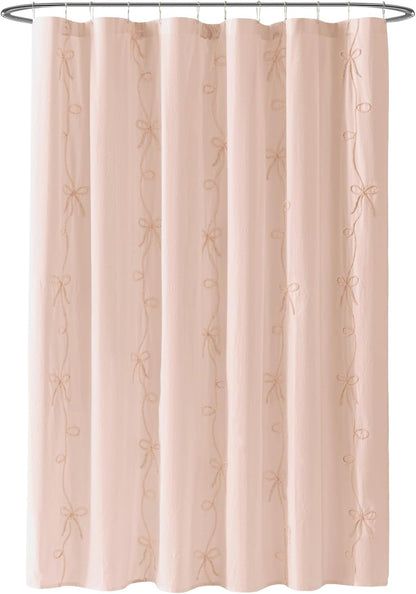 100% Cotton Fabric Shower Curtain for Bathroom, 72 x 72 inches, Blush Sasha Bows