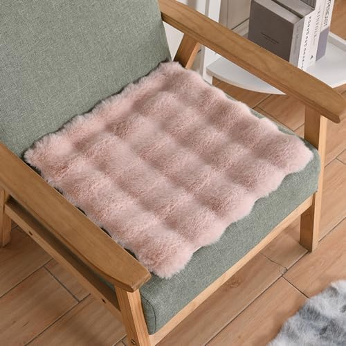 Faux Rabbit Hair Carpets Square Chair Cover Seat Cushion Area Rugs 12x12in (Pink)