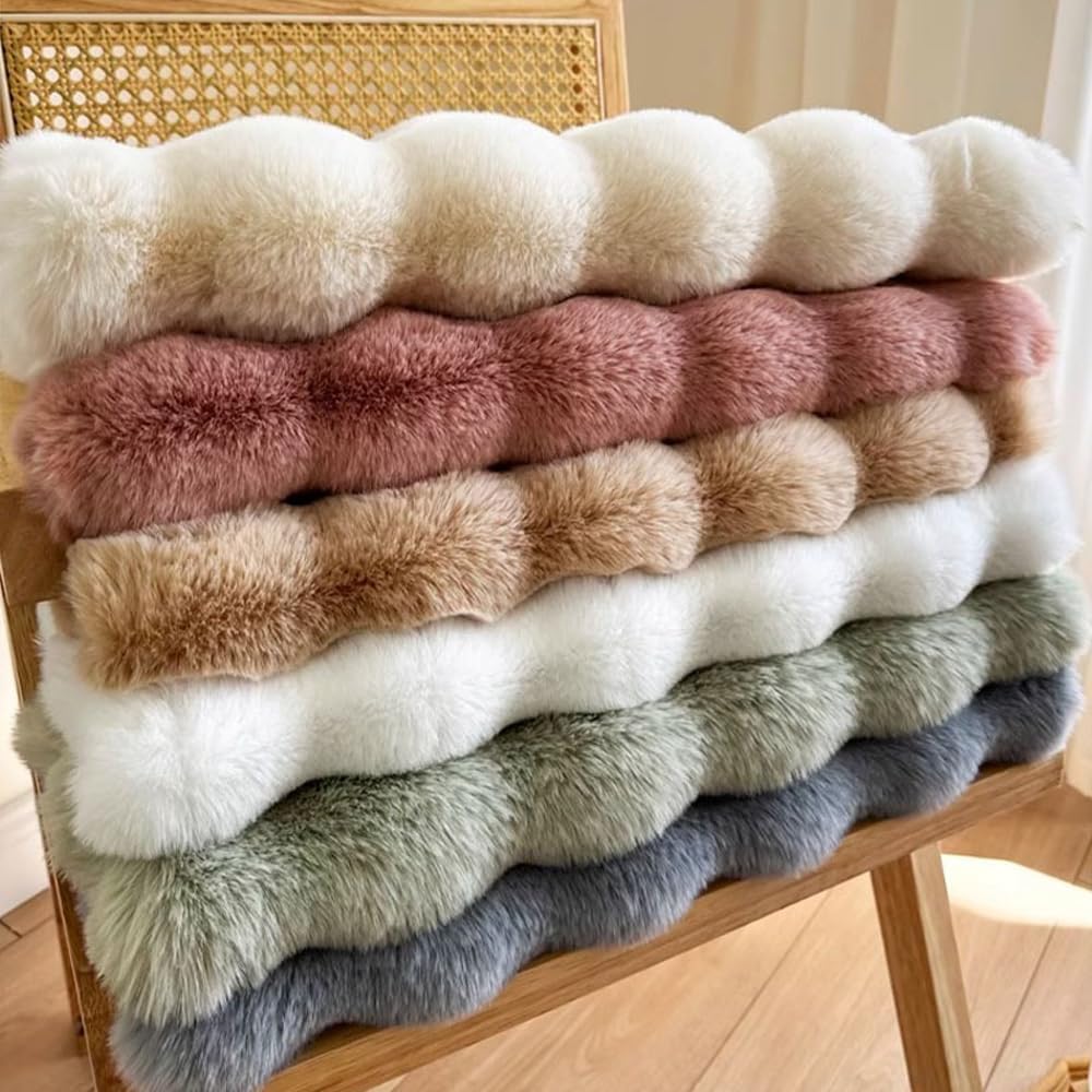Faux Rabbit Hair Carpets Square Chair Cover Seat Cushion Area Rugs 12x12in (Pink)