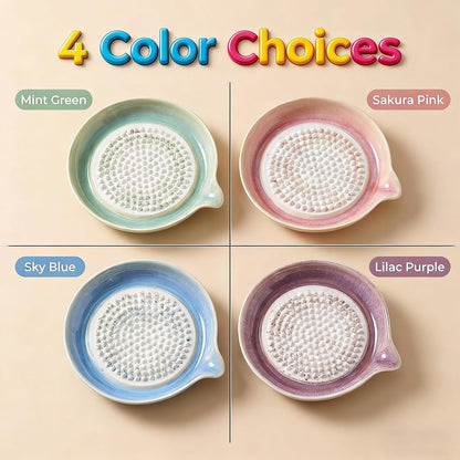 Gradient Ceramic Grater Plate – Handcrafted Multifunctional Grater for Ginger, Garlic，Cheese, Chocolate, Fruits & Vegetables – Unique Kiln-Fired Glaze, Easy-Pour Spout Includes Cleaning Brush (Pink)