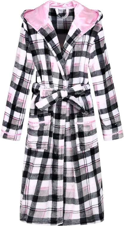 Women's Plush Fleece Bathrobe, Soft Warm Cozy Robe, Long Sleeve Bath Robe for Women, RH1591