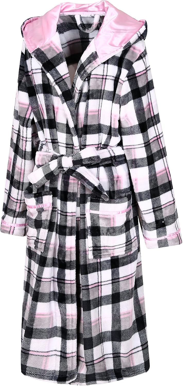 Women's Plush Fleece Bathrobe, Soft Warm Cozy Robe, Long Sleeve Bath Robe for Women, RH1591