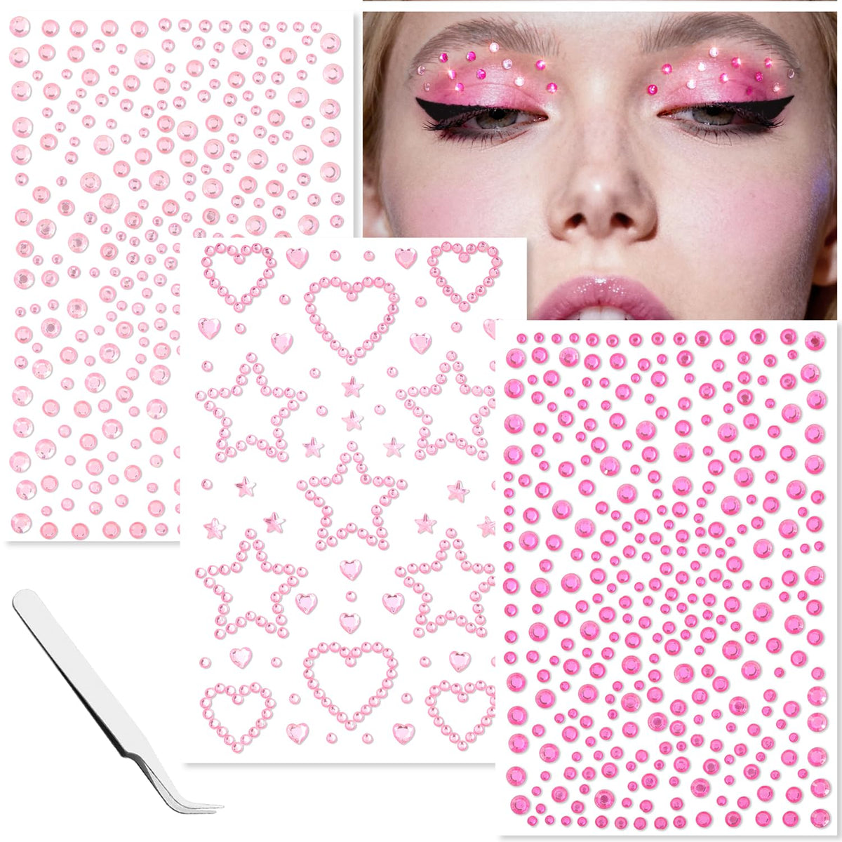 Pink Face Gems Self-Adhesive Hair Stickers Accessories for Women