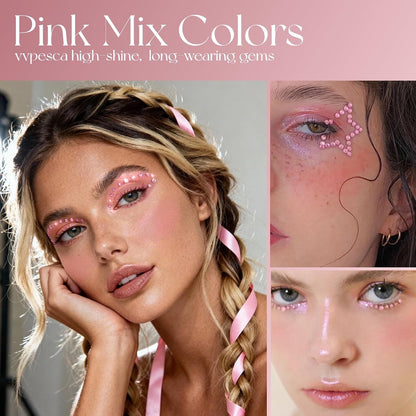 Pink Face Gems Self-Adhesive Hair Stickers Accessories for Women
