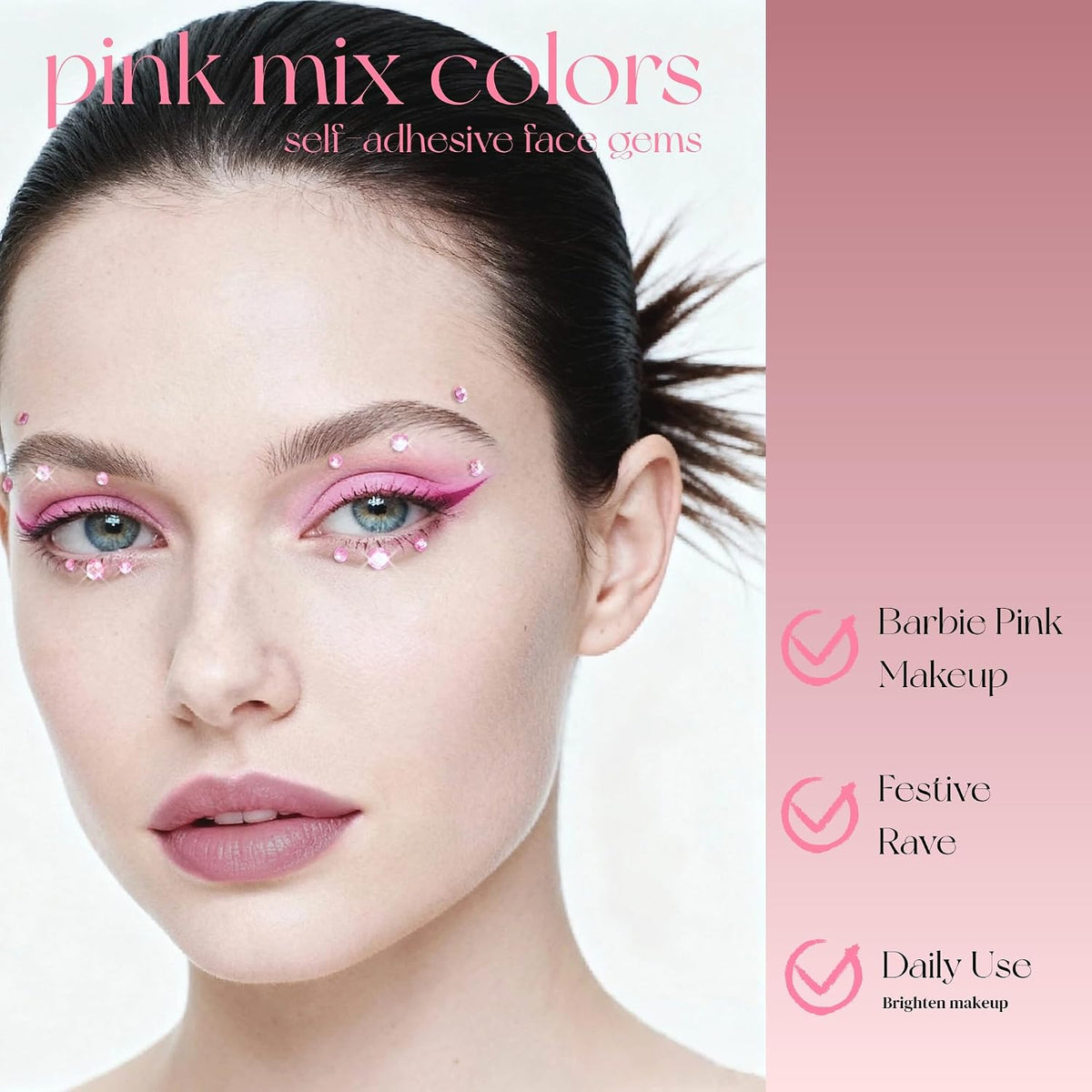 Pink Face Gems Self-Adhesive Hair Stickers Accessories for Women