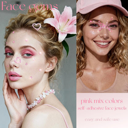 Pink Face Gems Self-Adhesive Hair Stickers Accessories for Women