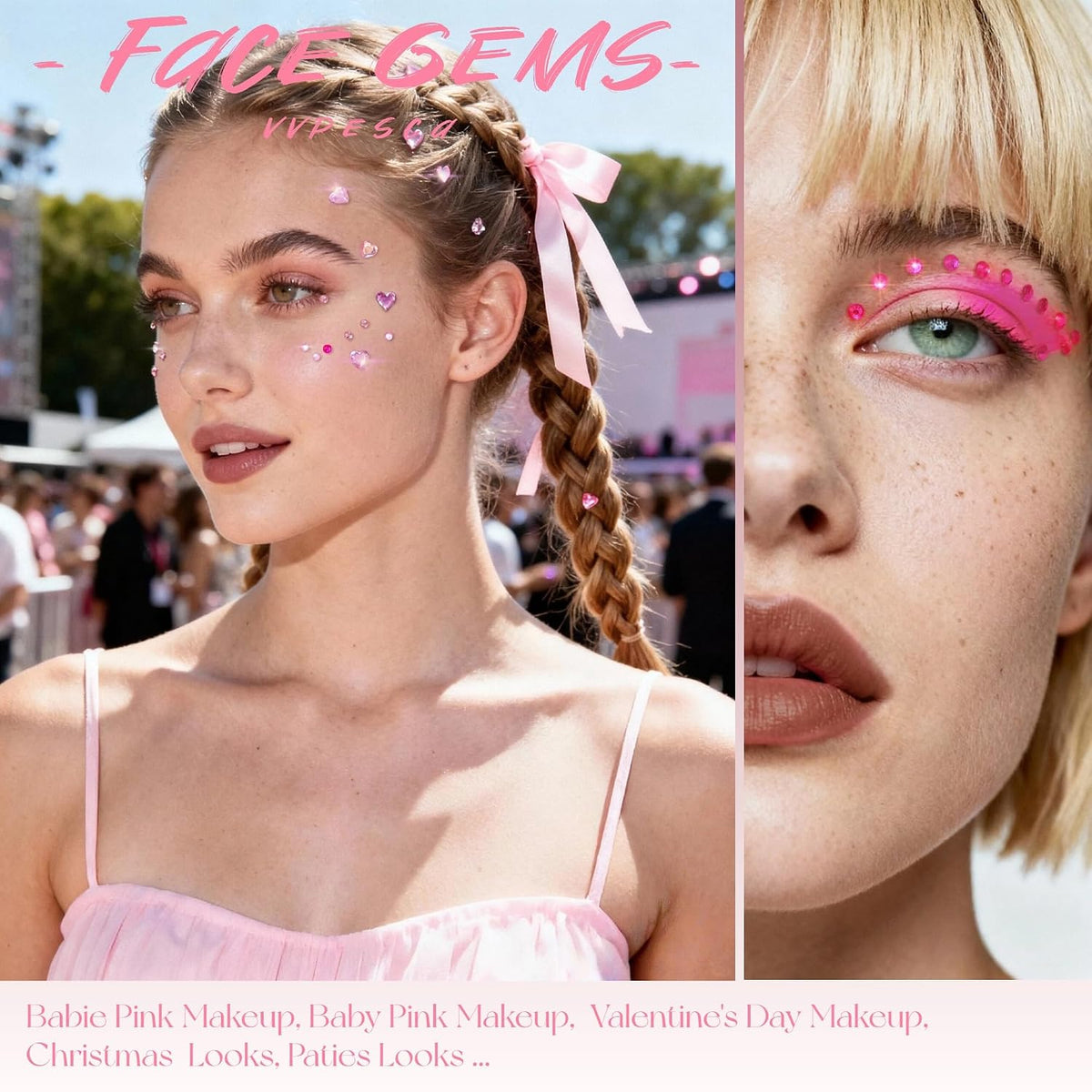 Pink Face Gems Self-Adhesive Hair Stickers Accessories for Women
