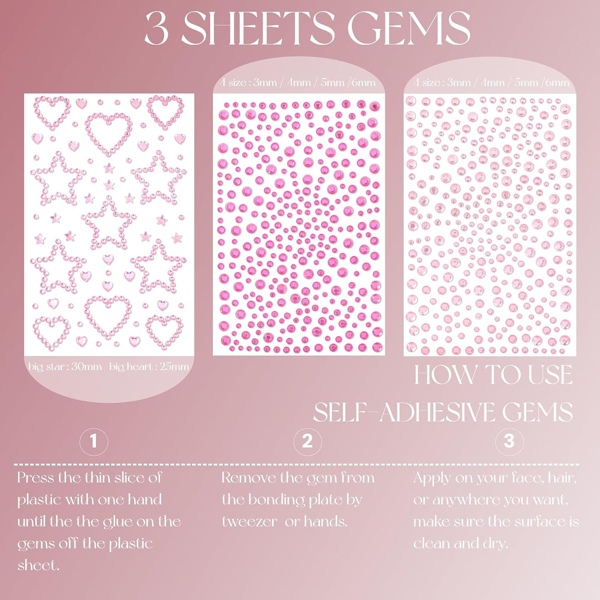 Pink Face Gems Self-Adhesive Hair Stickers Accessories for Women