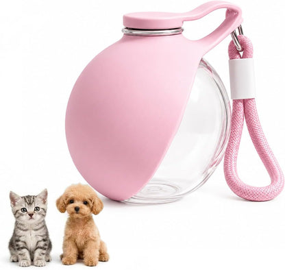 2-in-1 Portable Dog Water Bottle with Foldable Bowl, Leak-Proof Pet Travel Water Dispenser with Carry Strap, Lightweight Drinking Bottle for Dogs and Cats, Walking, Hiking and Outdoor Use Plastic Pink