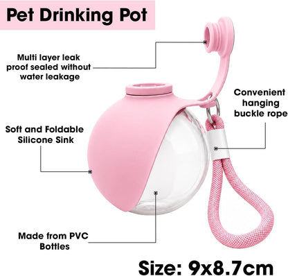 2-in-1 Portable Dog Water Bottle with Foldable Bowl, Leak-Proof Pet Travel Water Dispenser with Carry Strap, Lightweight Drinking Bottle for Dogs and Cats, Walking, Hiking and Outdoor Use Plastic Pink