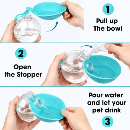 2-in-1 Portable Dog Water Bottle with Foldable Bowl, Leak-Proof Pet Travel Water Dispenser with Carry Strap, Lightweight Drinking Bottle for Dogs and Cats, Walking, Hiking and Outdoor Use Plastic Pink