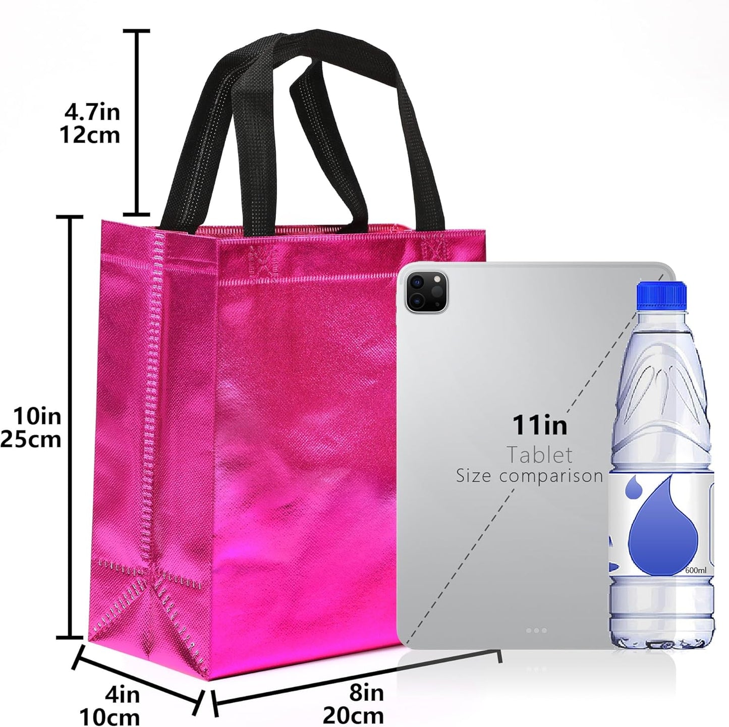 12pcs Reusable Gift Bags（Includes Tissue Paper） Gift bag with handle Birthdays Parties Holidays Weddings Medium 10x4x8in pink Gift Bags