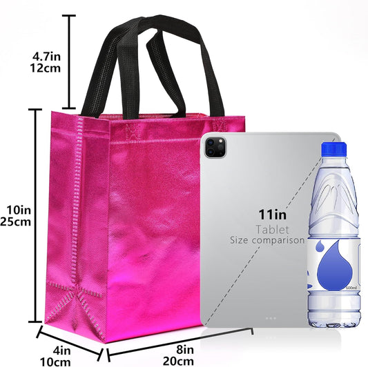 12pcs Reusable Gift Bags（Includes Tissue Paper） Gift bag with handle Birthdays Parties Holidays Weddings Medium 10x4x8in pink Gift Bags