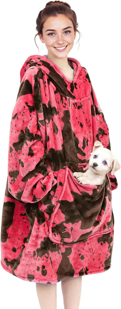 Pink Blanket Hoodie for Women & Teen Girls - Adult Wearable Hooded Blanket Sweatshirt with Giant Pocket, Cozy Fleece Plush Gifts for Women Girls Birthday