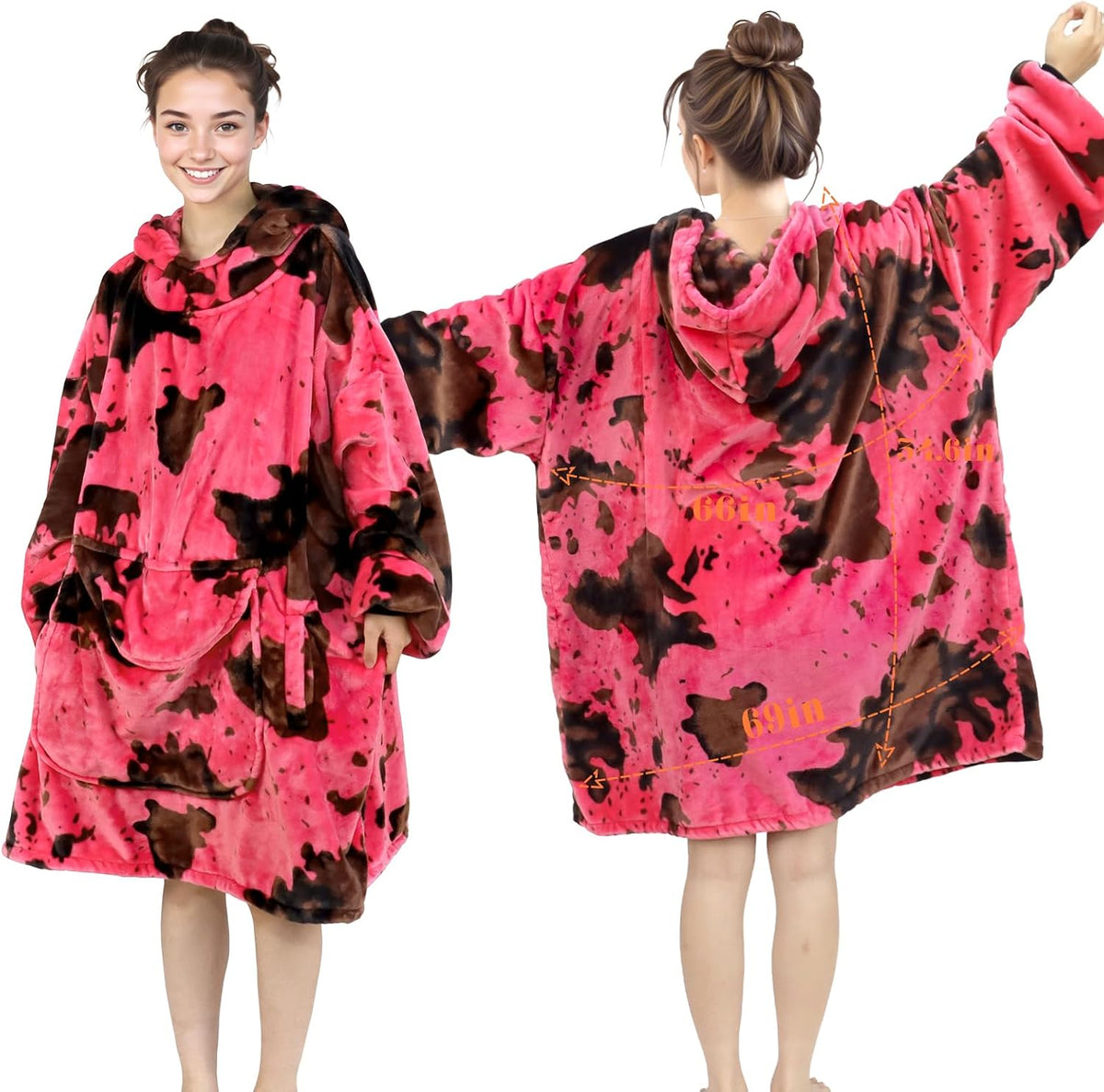 Pink Blanket Hoodie for Women & Teen Girls - Adult Wearable Hooded Blanket Sweatshirt with Giant Pocket, Cozy Fleece Plush Gifts for Women Girls Birthday