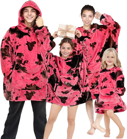 Pink Blanket Hoodie for Women & Teen Girls - Adult Wearable Hooded Blanket Sweatshirt with Giant Pocket, Cozy Fleece Plush Gifts for Women Girls Birthday