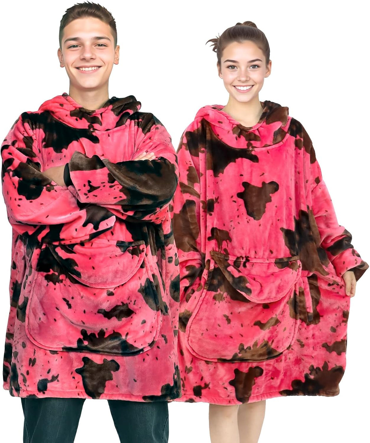 Pink Blanket Hoodie for Women & Teen Girls - Adult Wearable Hooded Blanket Sweatshirt with Giant Pocket, Cozy Fleece Plush Gifts for Women Girls Birthday