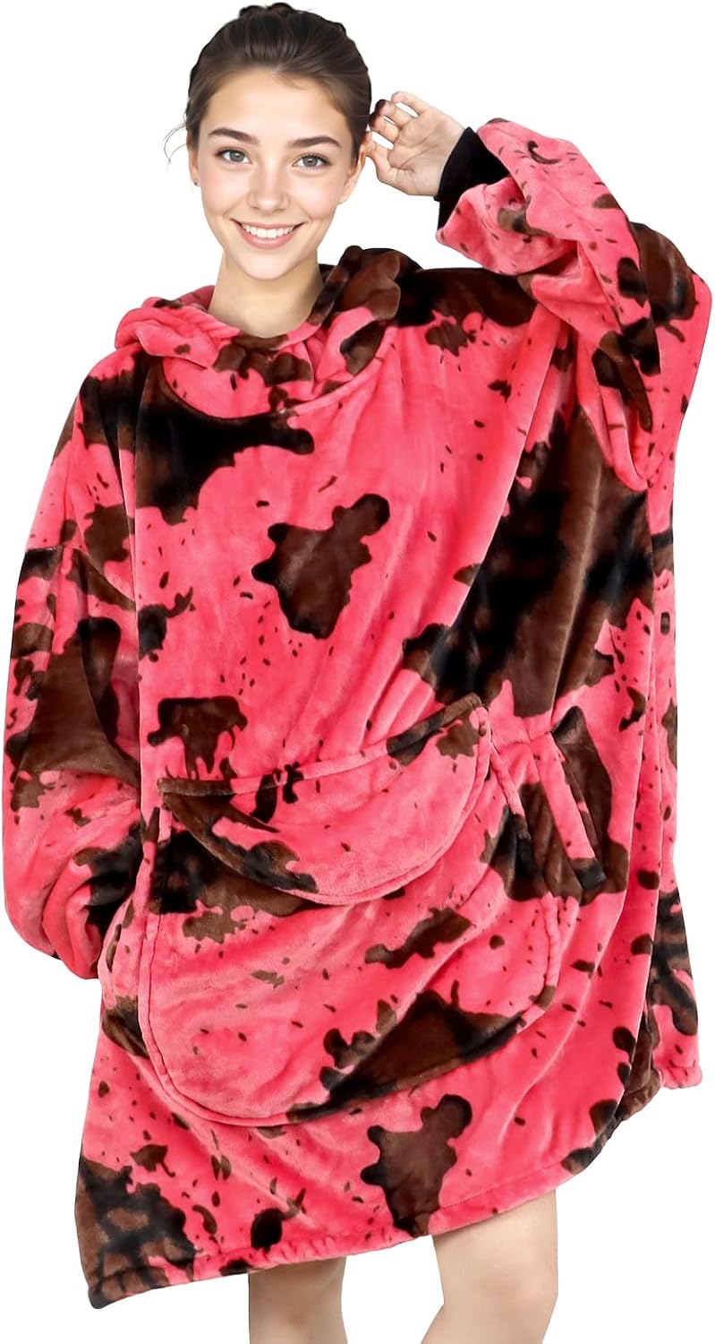 Pink Blanket Hoodie for Women & Teen Girls - Adult Wearable Hooded Blanket Sweatshirt with Giant Pocket, Cozy Fleece Plush Gifts for Women Girls Birthday