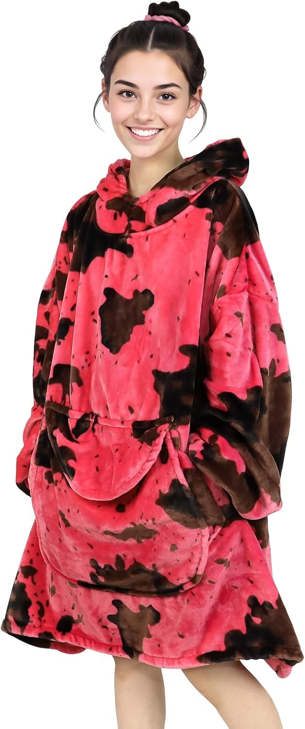 Pink Blanket Hoodie for Women & Teen Girls - Adult Wearable Hooded Blanket Sweatshirt with Giant Pocket, Cozy Fleece Plush Gifts for Women Girls Birthday