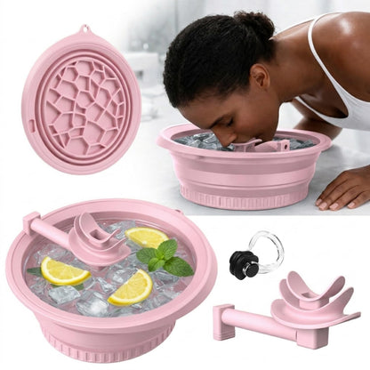 Face Ice Bath Bowl with Ice Tray & Breathable Hose, Foldable Silicone Pink