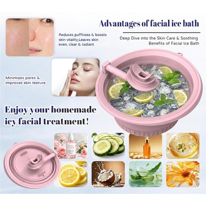 Face Ice Bath Bowl with Ice Tray & Breathable Hose, Foldable Silicone Pink