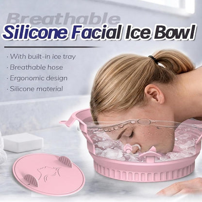 Face Ice Bath Bowl with Ice Tray & Breathable Hose, Foldable Silicone Pink