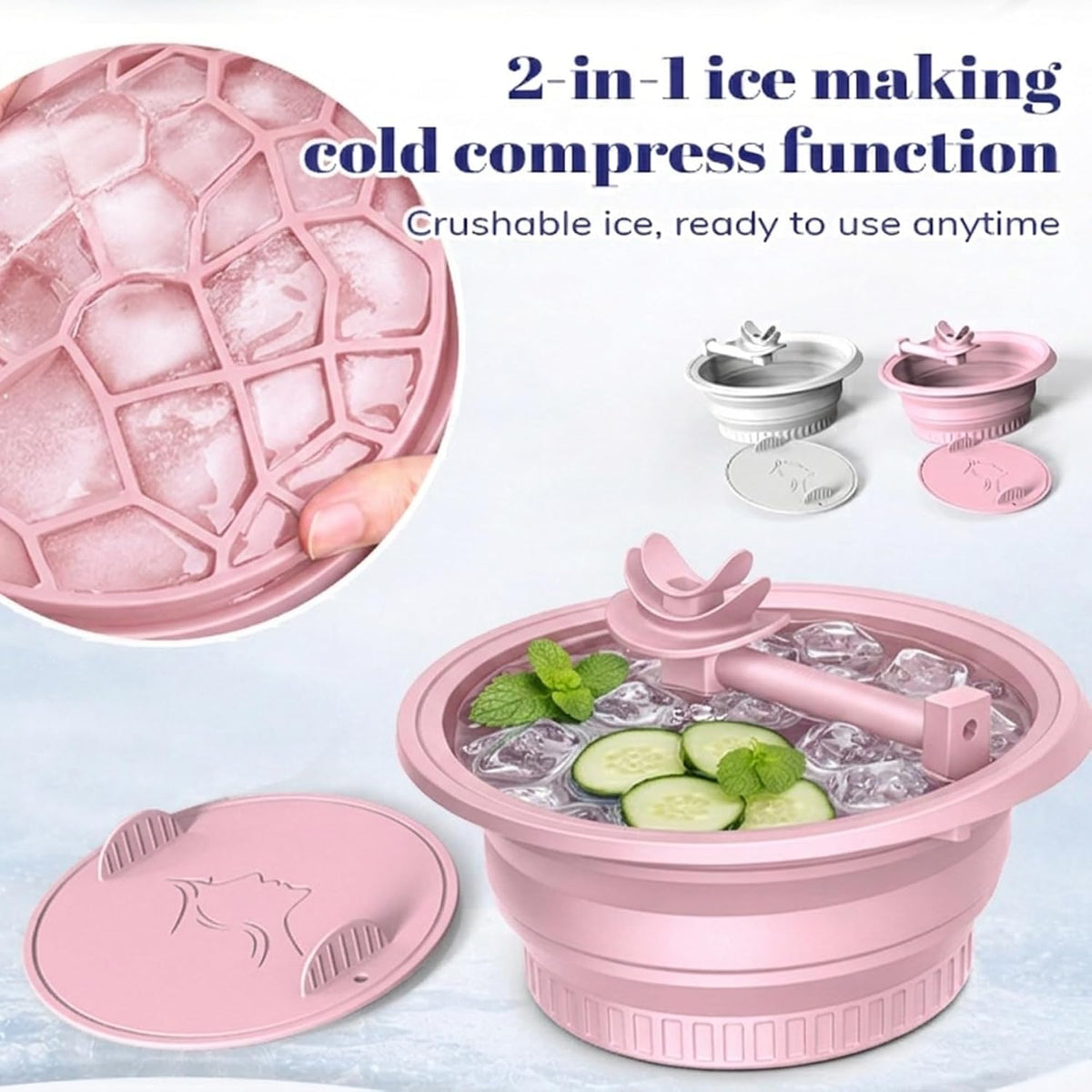 Face Ice Bath Bowl with Ice Tray & Breathable Hose, Foldable Silicone Pink
