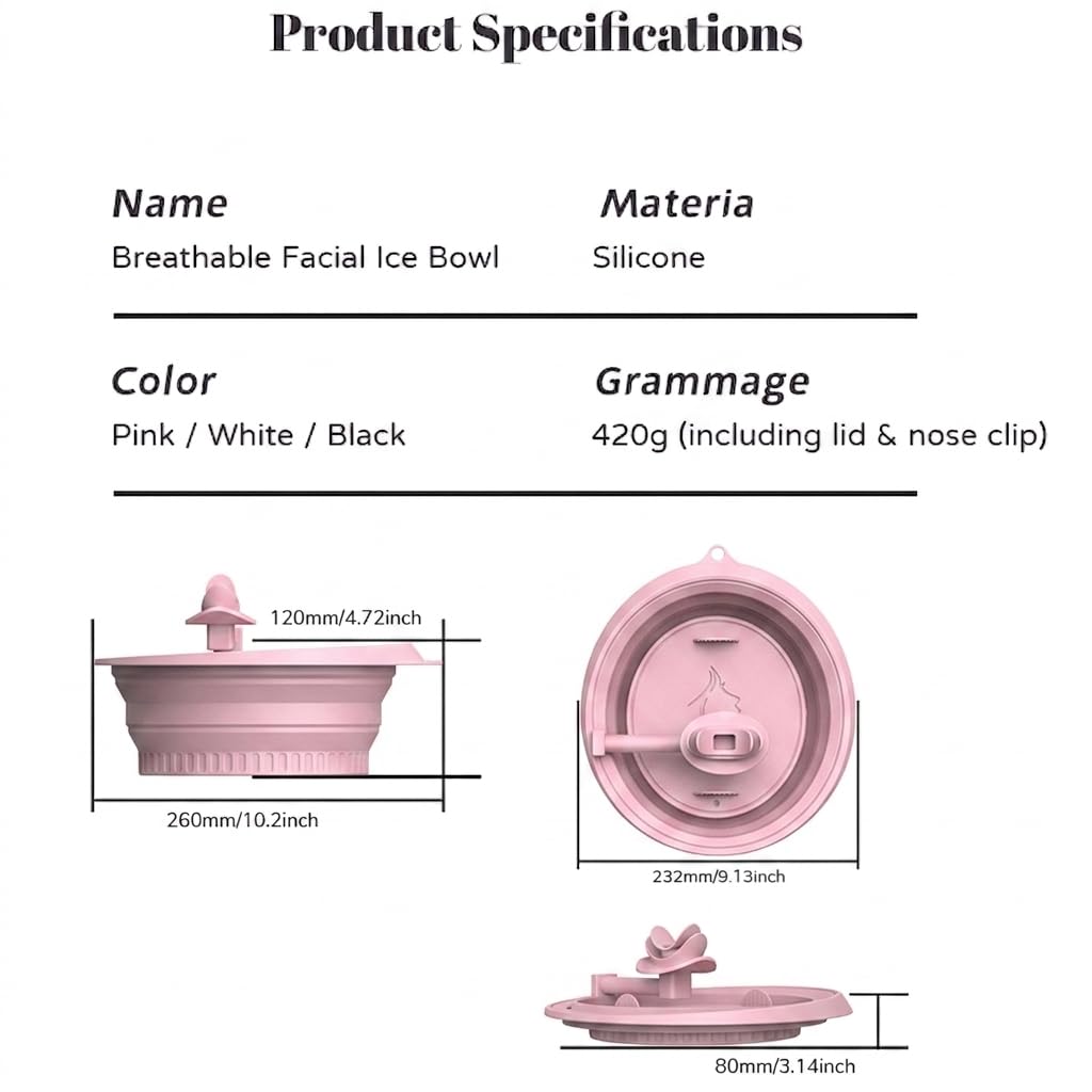 Face Ice Bath Bowl with Ice Tray & Breathable Hose, Foldable Silicone Pink