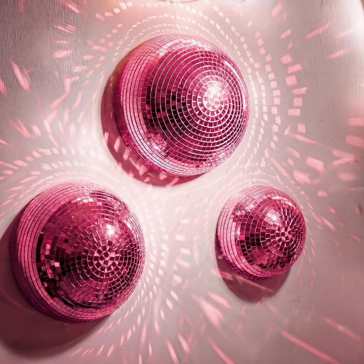 3 Pack Rose Pink Half Disco Ball Wall Decor 8/6/4 Inch