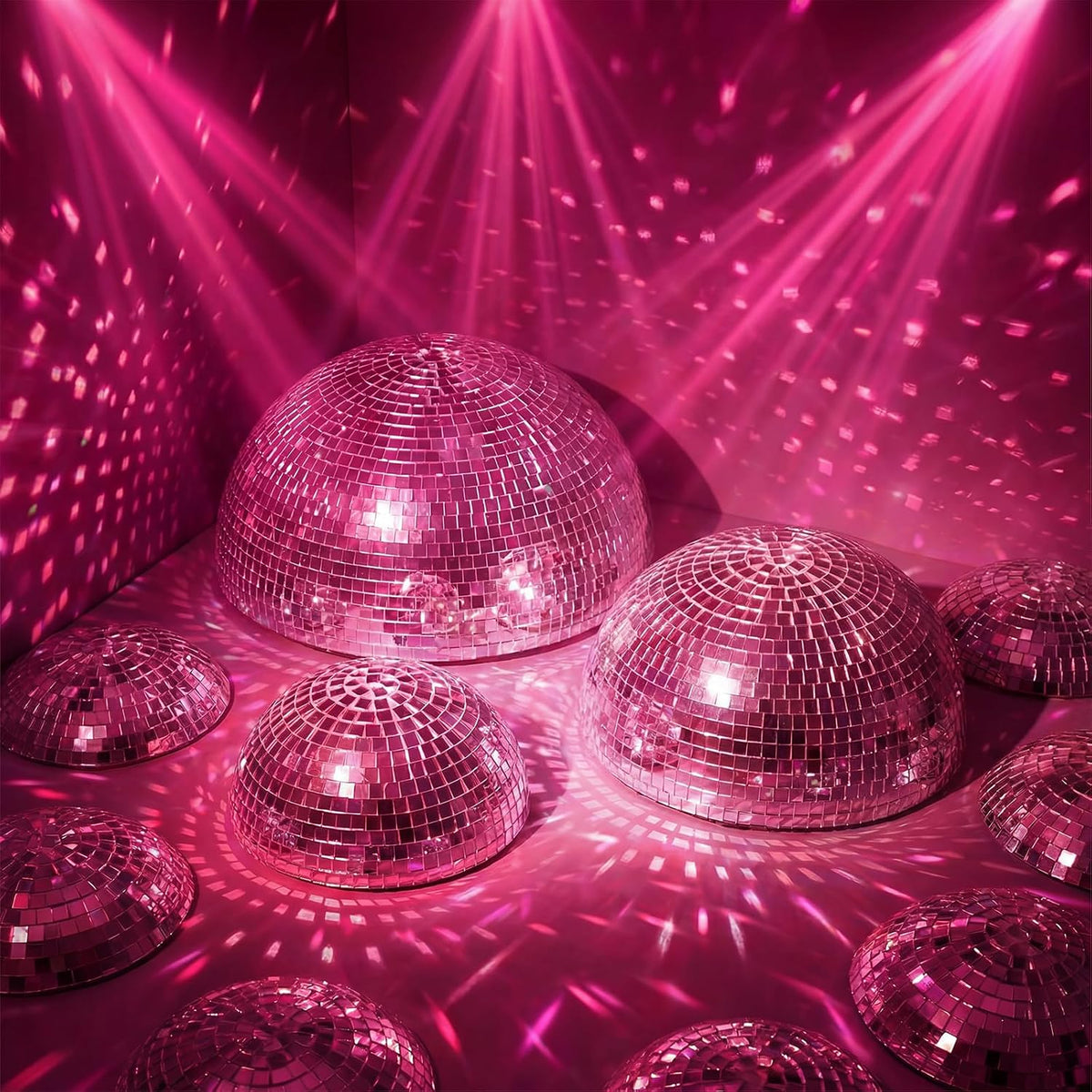 3 Pack Rose Pink Half Disco Ball Wall Decor 8/6/4 Inch