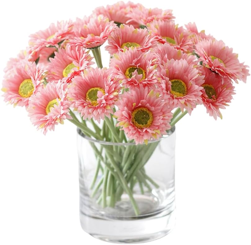 20 Pcs Artificial Daisies Flower Fake Daisy 7.8inch Faux Bouquet Silk Flower for Home Decor, Party, Wedding, and Special Event Decorations (Pink)