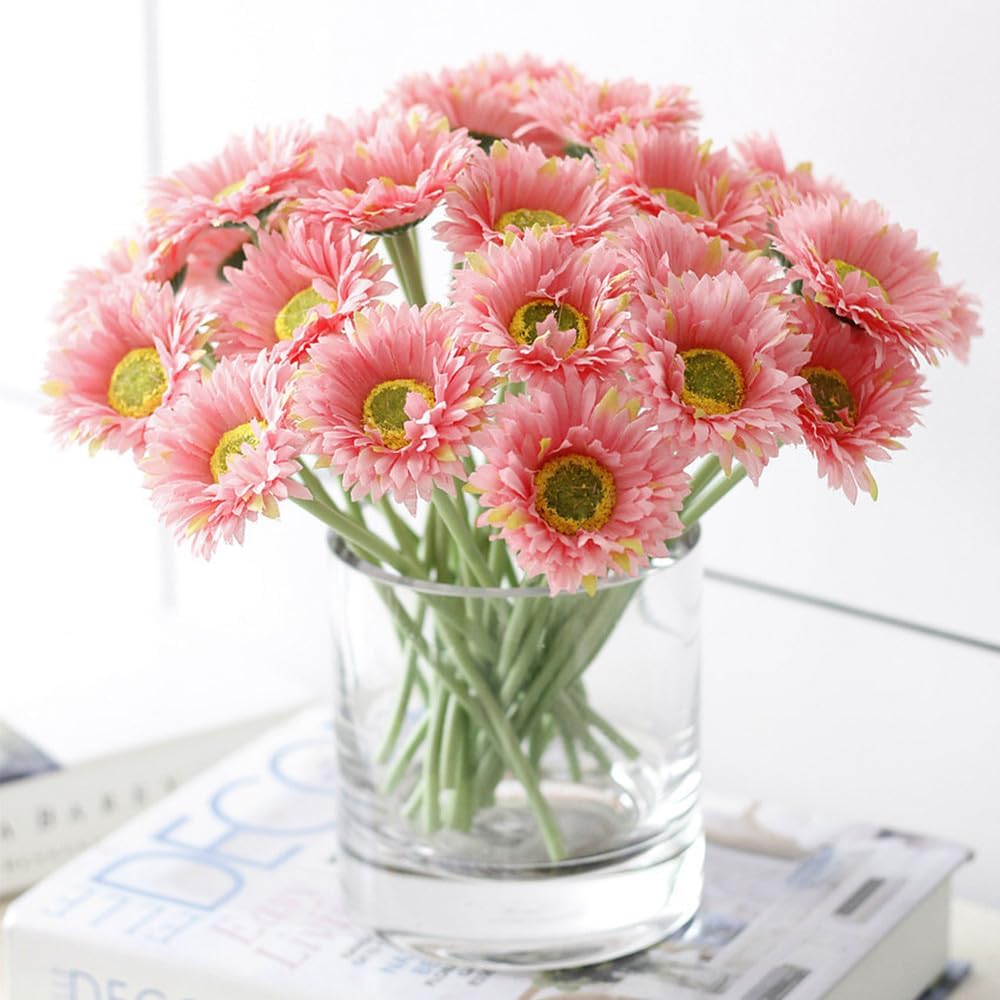 20 Pcs Artificial Daisies Flower Fake Daisy 7.8inch Faux Bouquet Silk Flower for Home Decor, Party, Wedding, and Special Event Decorations (Pink)