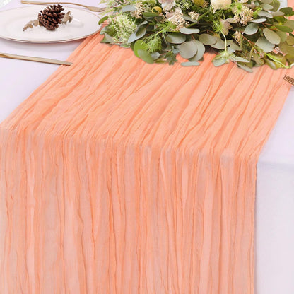 Peach Cheesecloth Table Runner 10FT Boho Gauze Fabric Table Runners 120 Inch Rustic Sheer Cheese Cloth Table Decorations for Wedding Bridal Home Decor Holiday Decor