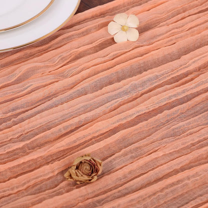 Peach Cheesecloth Table Runner 10FT Boho Gauze Fabric Table Runners 120 Inch Rustic Sheer Cheese Cloth Table Decorations for Wedding Bridal Home Decor Holiday Decor