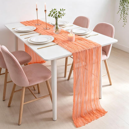Peach Cheesecloth Table Runner 10FT Boho Gauze Fabric Table Runners 120 Inch Rustic Sheer Cheese Cloth Table Decorations for Wedding Bridal Home Decor Holiday Decor