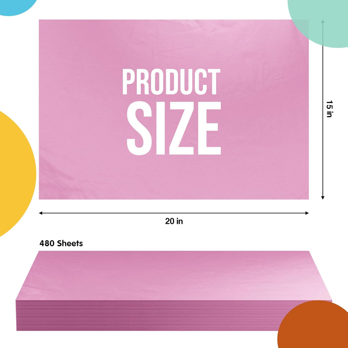 Party Solids Pink Tissue Paper for Gift Bags 15" X 20" 480 Sheets
