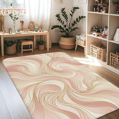 Swirls Area Rug, Modern Abstract Lines Curves None Peach Non-Slip Aesthetic Rectangle Home Floor Carpet Rugs for Living Room Bedroom Kitchen Hallway Decor 4' X 6'
