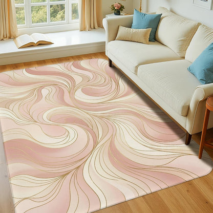 Swirls Area Rug, Modern Abstract Lines Curves None Peach Non-Slip Aesthetic Rectangle Home Floor Carpet Rugs for Living Room Bedroom Kitchen Hallway Decor 4' X 6'