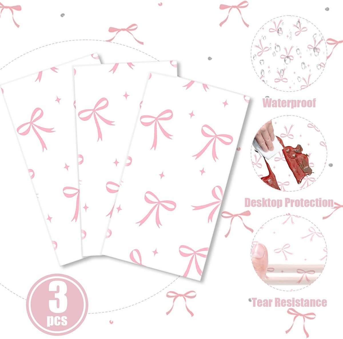 3pcs Coquette Pink Bow Tablecloth, 54 x 108 inch Bow Party Plastic Table Cover, Coquette Birthday Decorations for Bachelorette Bridal Shower, Baby Shower, Girls Birthday Party Supplies